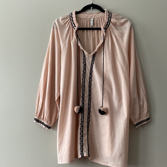 Zara trf Collection Embroidered Long Sleeve Tunic with Pom-Pom Tie - Picture 5 of 13